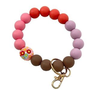 Keychain bracelet wristlet silicone beaded beads floral flowers NEW handmade cla